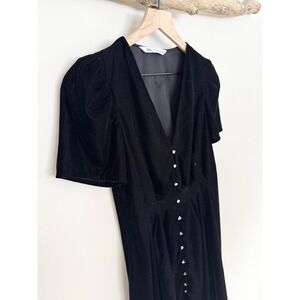ZARA Black Velvet Puff Sleeve Button Front Mini Dress Womens XS